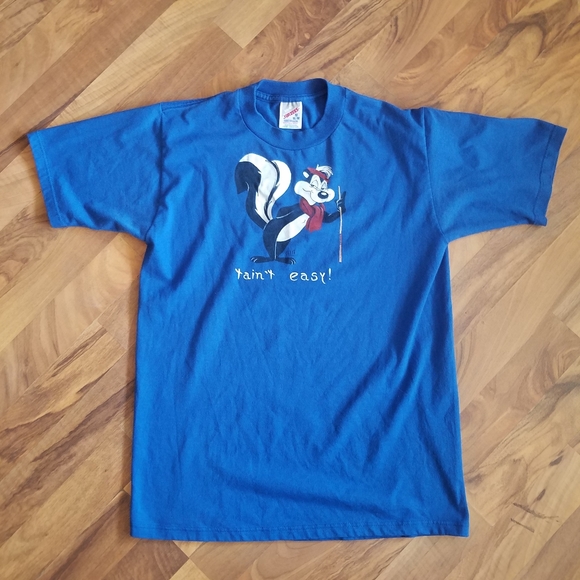 PePe Le Pew JERZEES Looney Tunes Men T Shirt Size Medium Blue Made in USA 50/50 - Picture 4 of 9